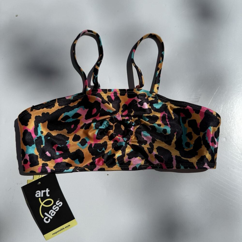 ArtClass Girls Bikini Top XL (14) Multicolor Leopard Print Adjustable Straps NWT